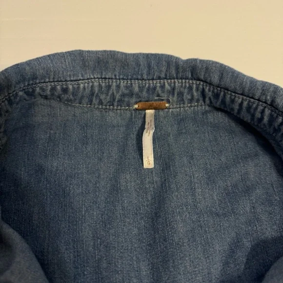 Free People Rivet Blue Denim Jean Chambray Long Sleeve Romper Large - Picture 5 of 11